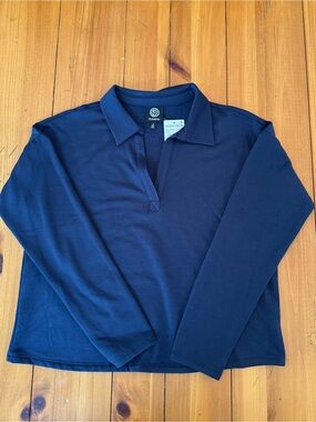 NWT Bobeau Navy Blue Long-Sleeve Polo style Terry shirt